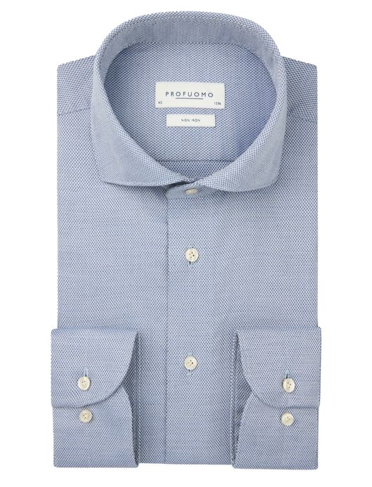 Profuomo overhemd blauw strijkvrij katoen