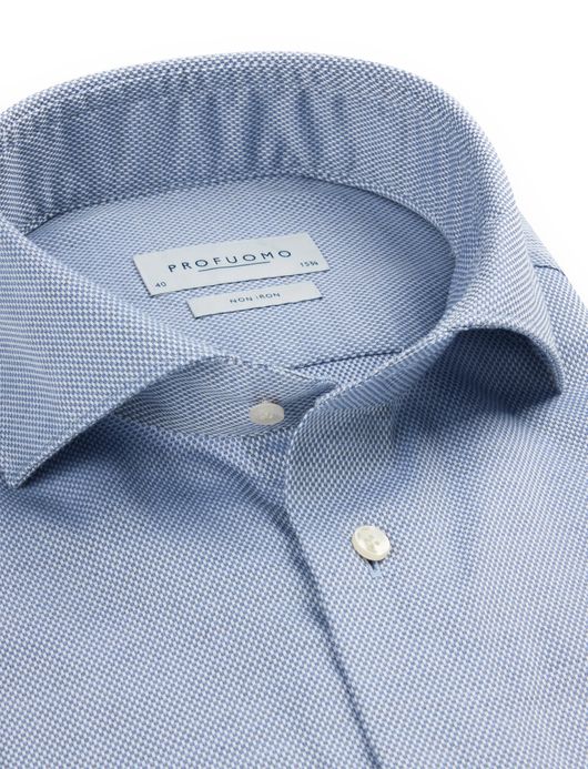 Profuomo overhemd blauw strijkvrij katoen