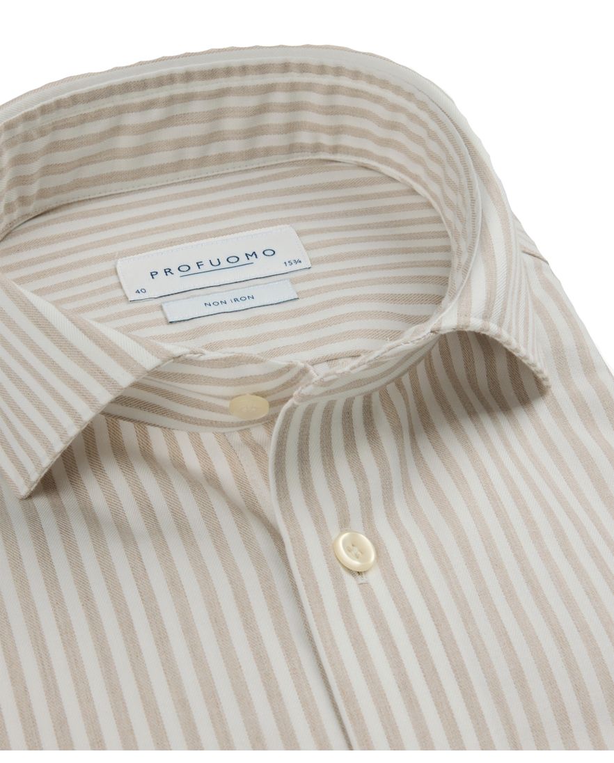 Profuomo overhemd gestreept beige strijkvrij