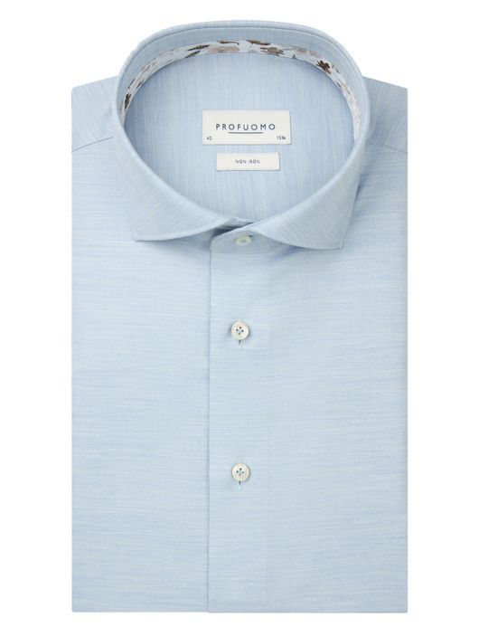 Profuomo overhemd blauw strijkvrij wide collar