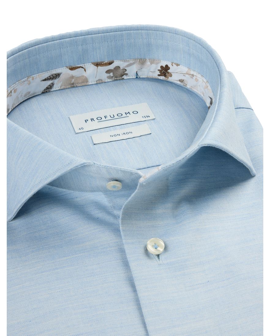 Profuomo overhemd blauw strijkvrij casual