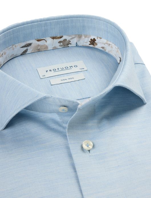 Profuomo overhemd blauw strijkvrij wide collar