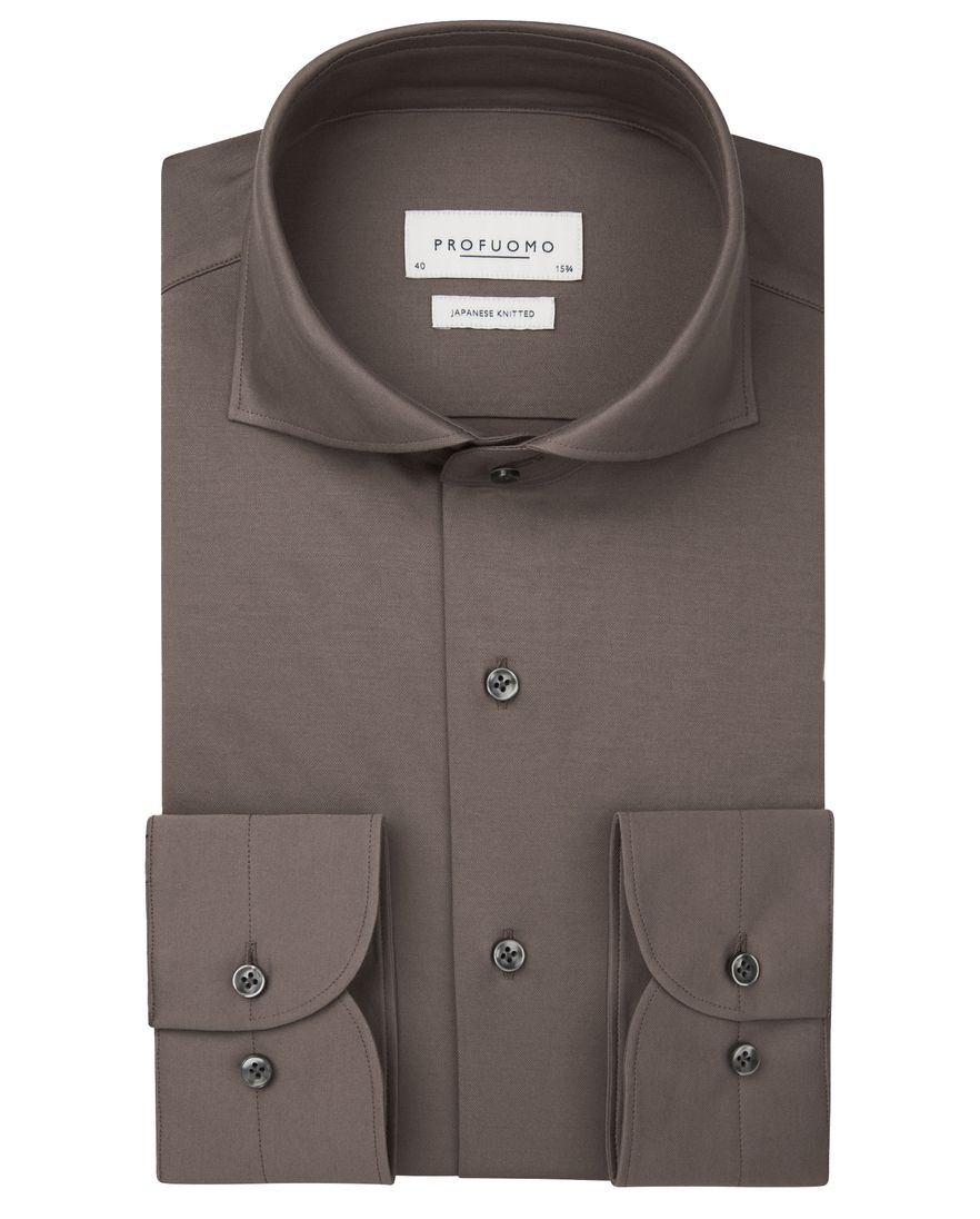 Profuomo Japanese Knitted business overhemd bruin