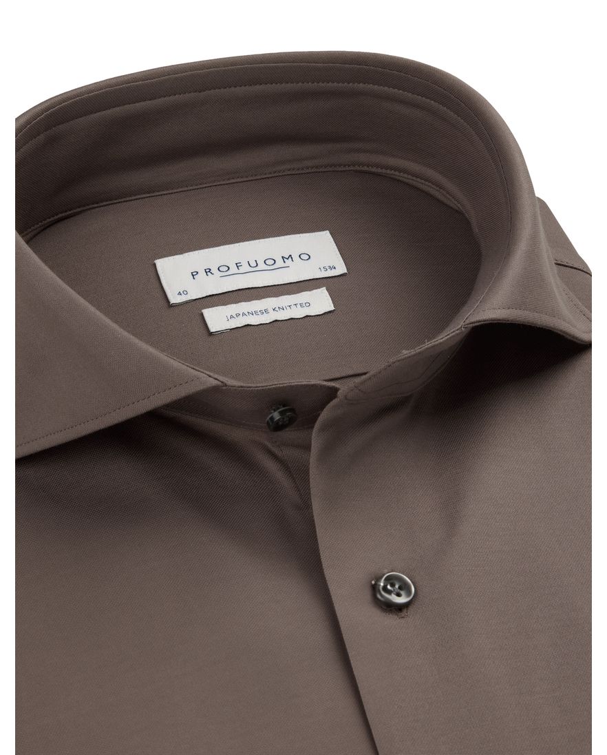 Profuomo Japanese Knitted business overhemd bruin