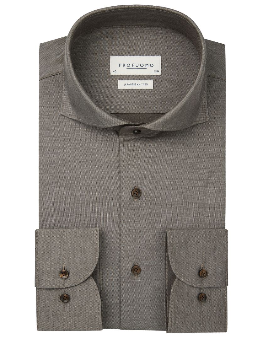 Overhemd Profuomo Japanese Knitted grijs katoen