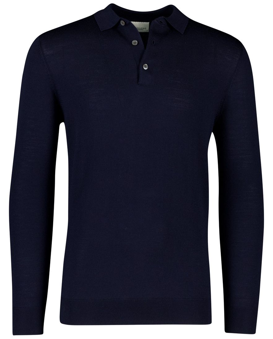 Profuomo poloshirt effen donkerblauw merinowol effen