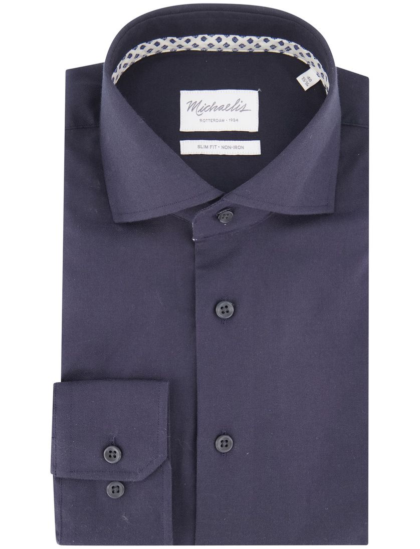 Michaelis overhemd effen donkerblauw slim fit strijkvrij