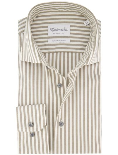 Michaelis Michaelis overhemden groen wit gestreept slim fit strijkvrij