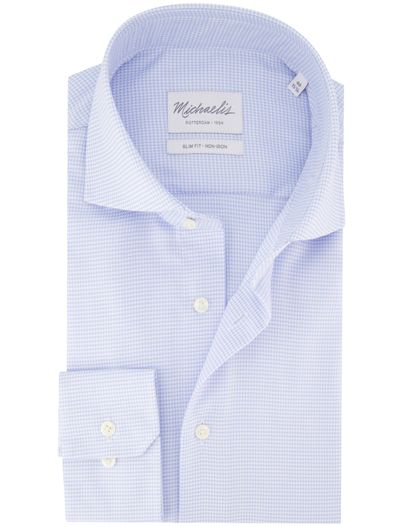 Michaelis katoenen Michaelis overhemd lichtblauw geruit slim fit