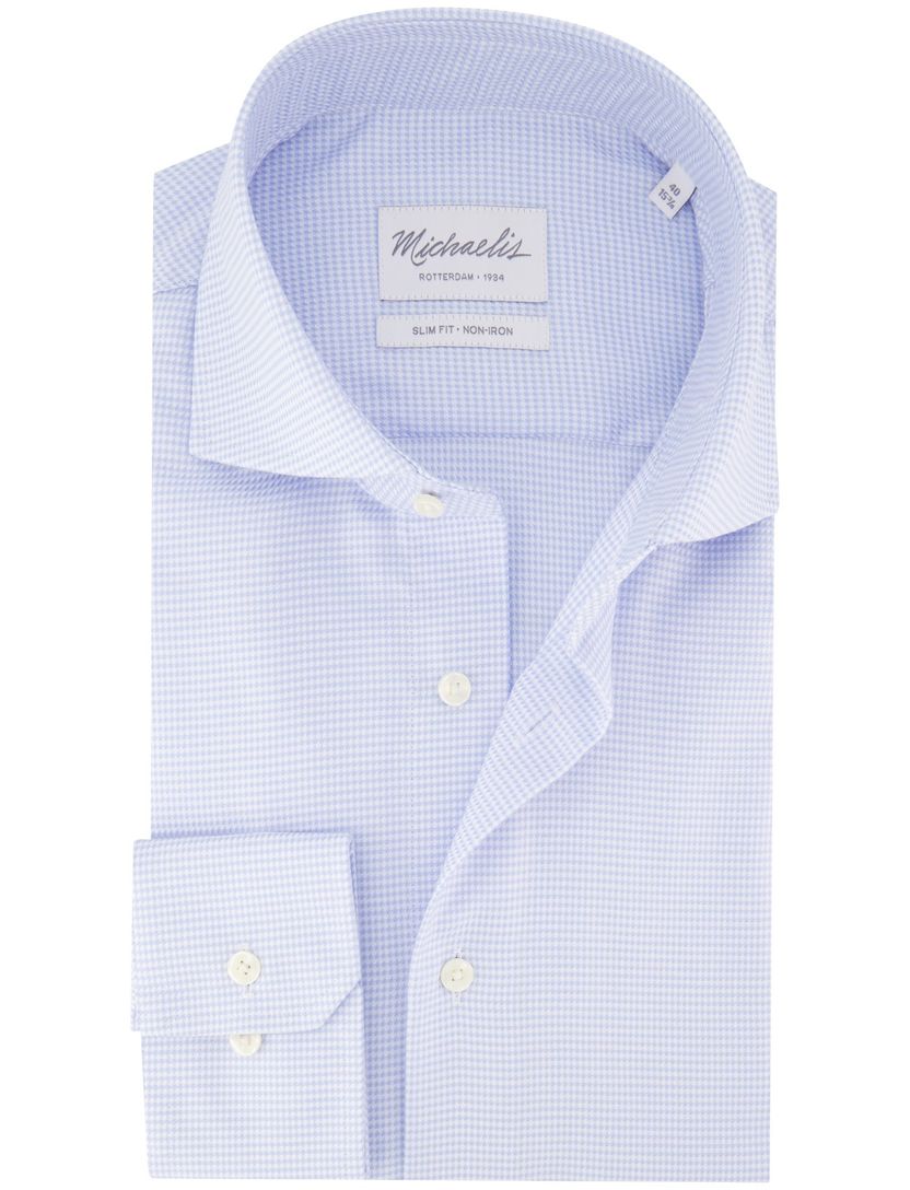katoenen Michaelis overhemd lichtblauw geruit slim fit