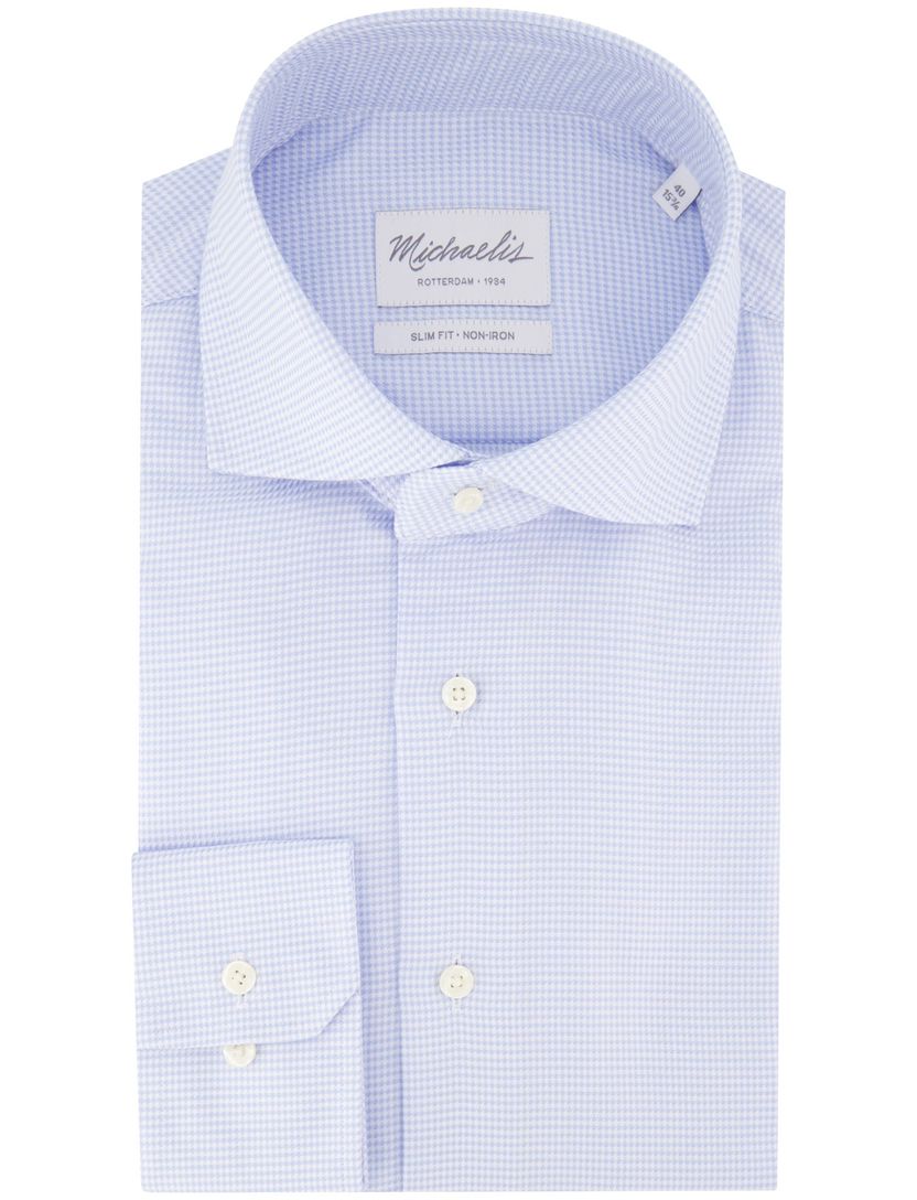 katoenen Michaelis overhemd lichtblauw geruit slim fit