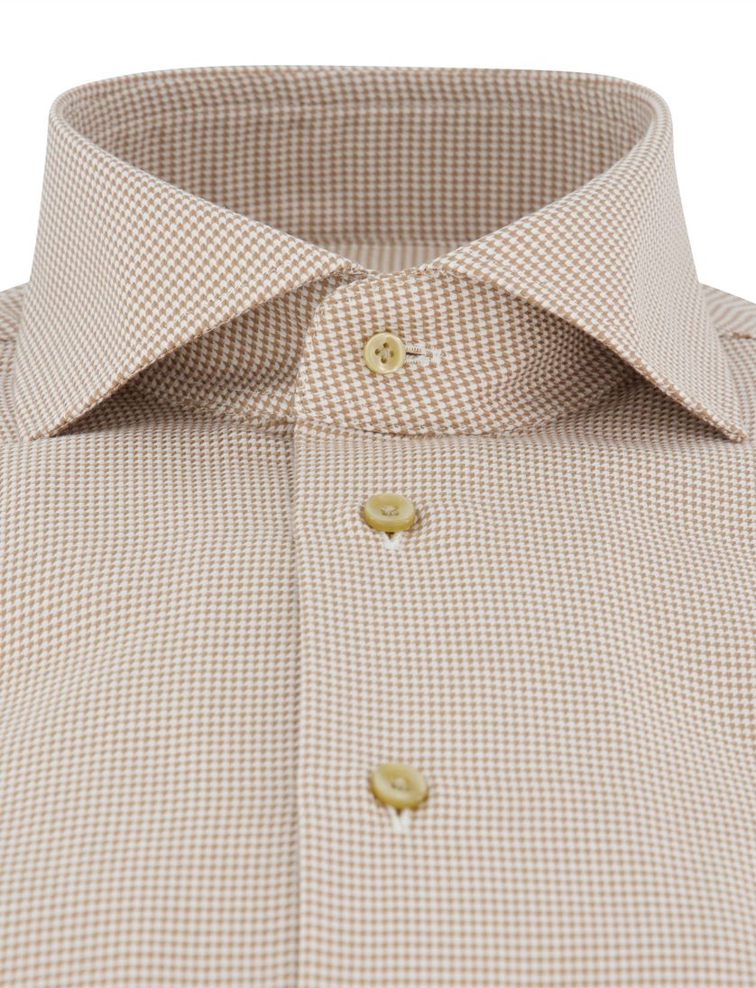 Beige strijkvrij overhemd slim fit Michaelis geruit