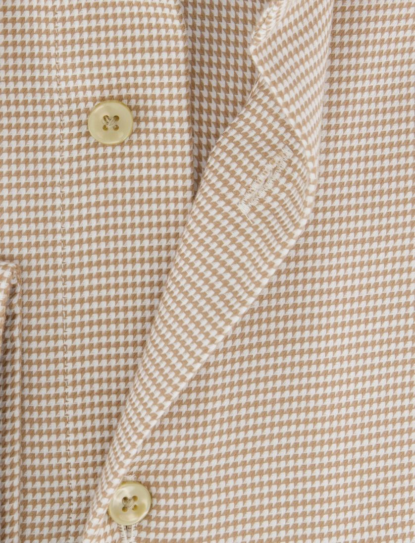 Beige strijkvrij overhemd slim fit Michaelis geruit