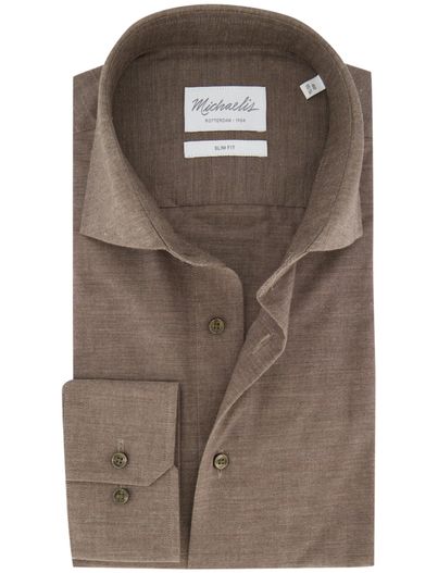 Profuomo Michaelis overhemd ml 5 bruin gemêleerd wide collar