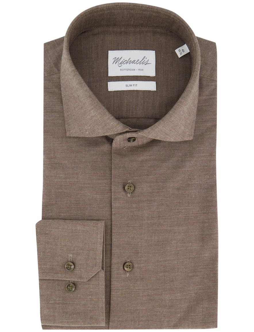 Michaelis overhemd ml 5 bruin gemêleerd slim fit