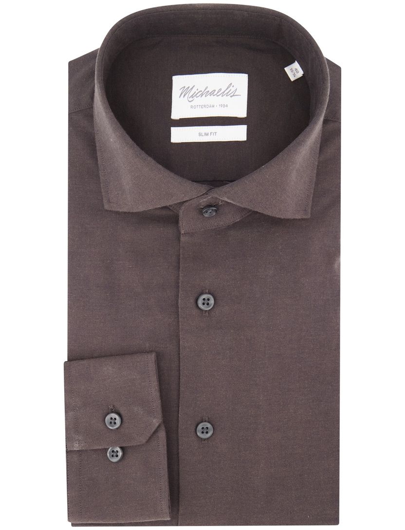 katoenen Michaelis overhemd bruin slim fit effen