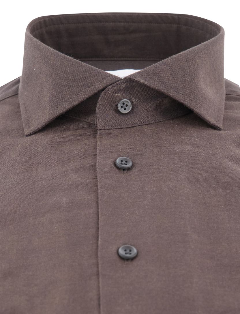 katoenen Michaelis overhemd bruin slim fit effen
