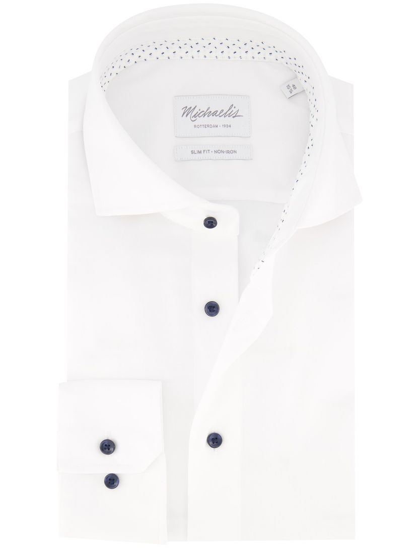 katoenen Michaelis overhemd wit slim fit effen strijkvrij
