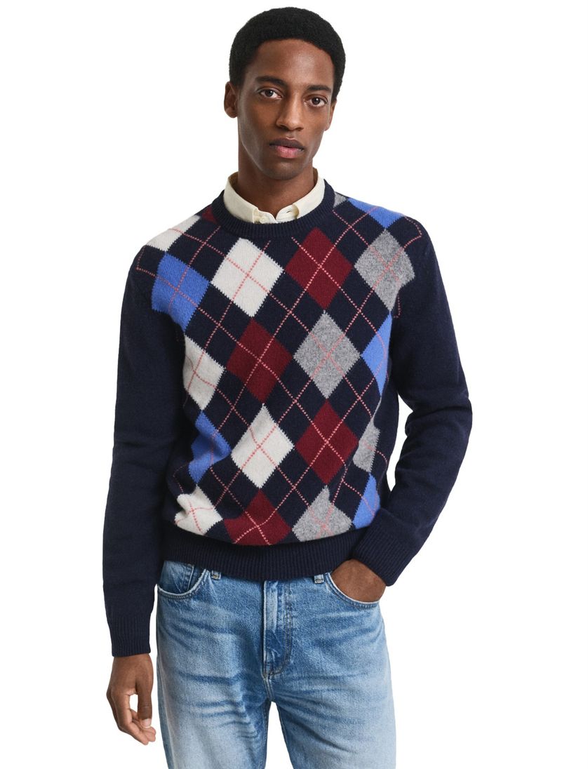 Gant Argyle trui regular fit donkerblauw lamswol