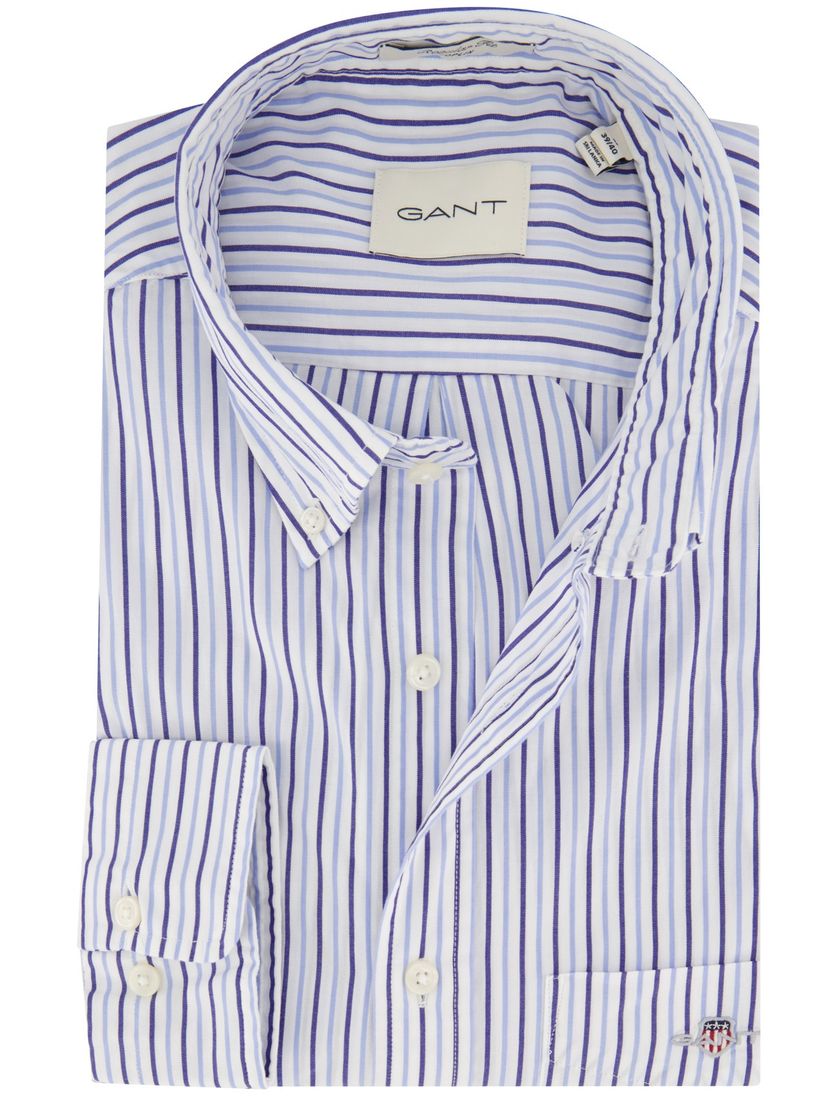 Gant overhemd blauw gestreept met borstzak