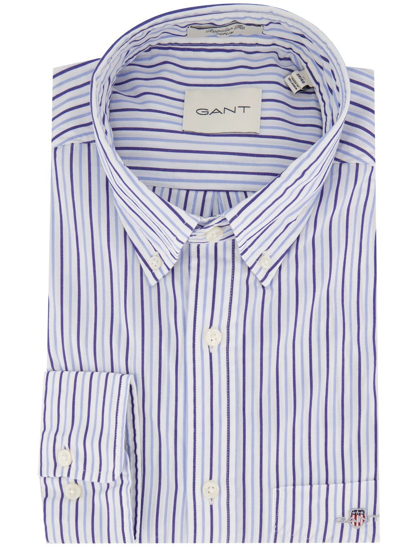 Gant overhemd blauw gestreept met borstzak