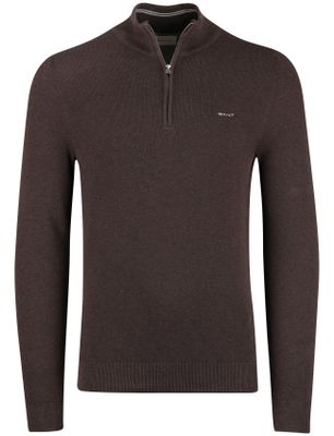 Gant Gant half zip bruin effen trui katoen