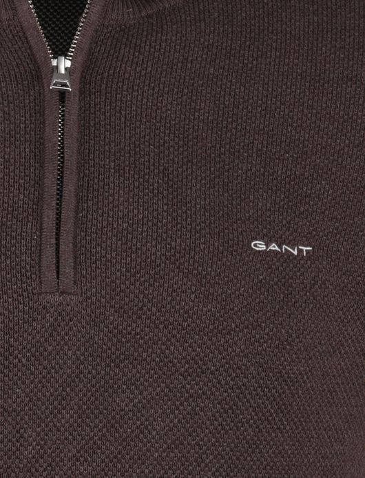 Gant half zip bruin effen trui katoen
