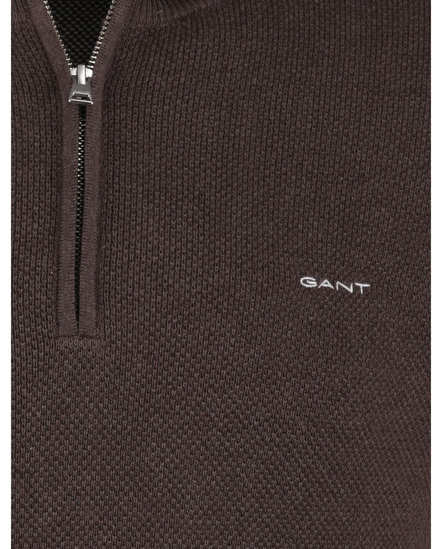 Gant trui half zip bruin effen katoen normale fit