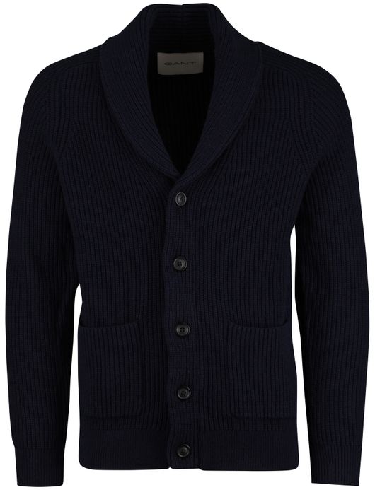 Gant Vest Donkerblauw gebreid omgeslagen kraag knopen