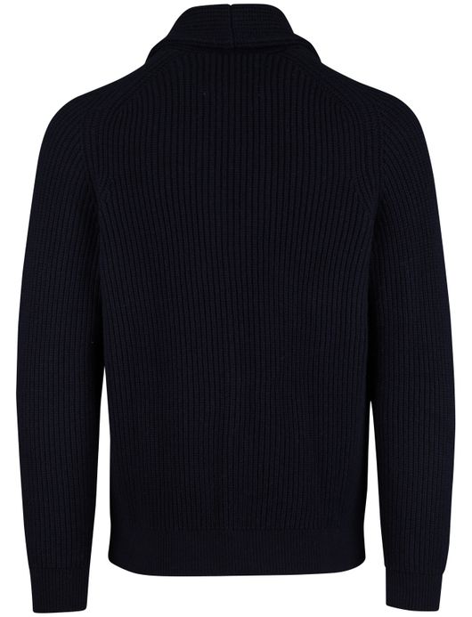 Gant Vest Donkerblauw gebreid omgeslagen kraag knopen