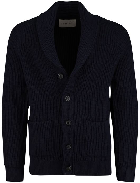Gant Vest Donkerblauw gebreid omgeslagen kraag knopen