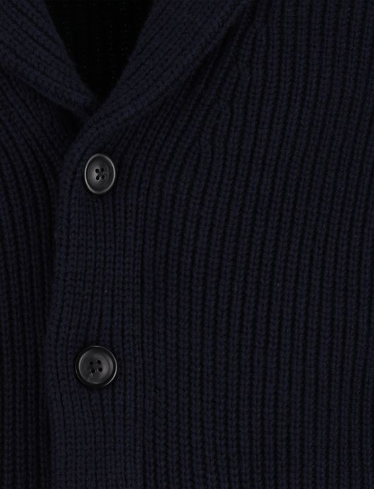 Gant Vest Donkerblauw gebreid omgeslagen kraag knopen