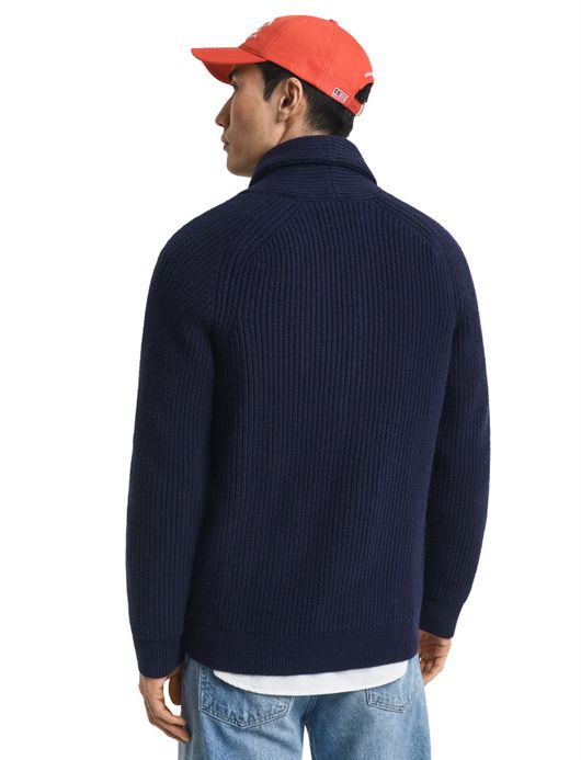 Gant Vest Donkerblauw gebreid omgeslagen kraag knopen