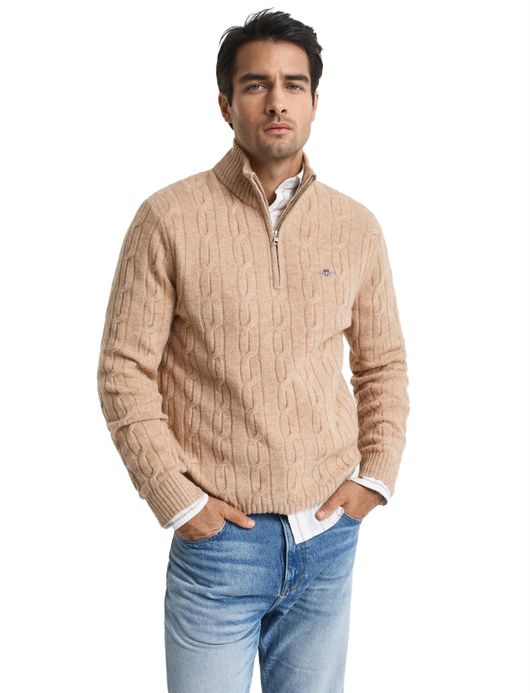 Gant Trui beige half zip gebreid textuur
