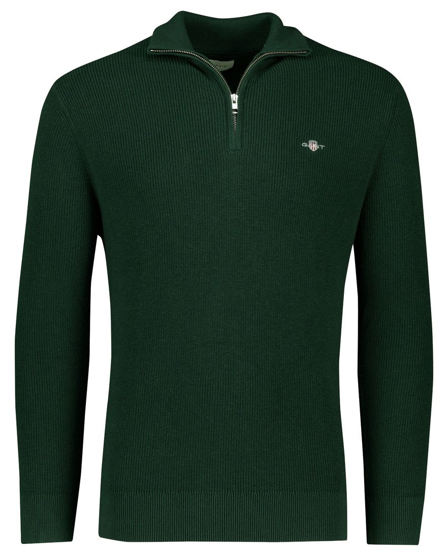 Gant trui groen effen normale fit katoen half zip