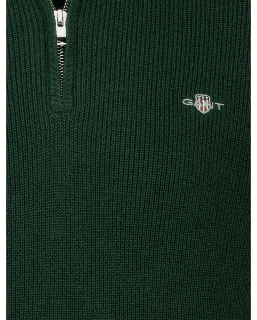 Gant trui groen effen normale fit katoen half zip