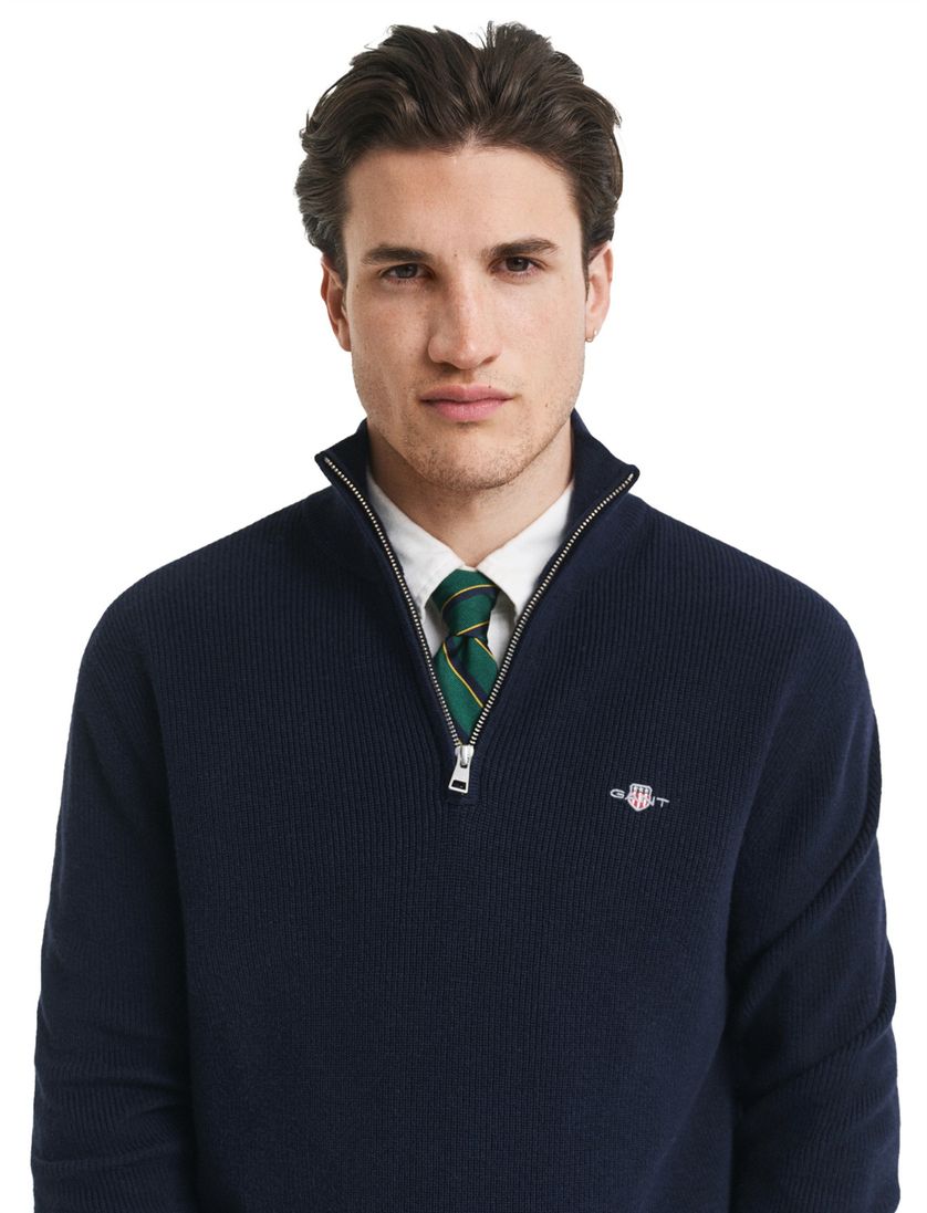 trui half zip Gant donkerblauw effen normale fit