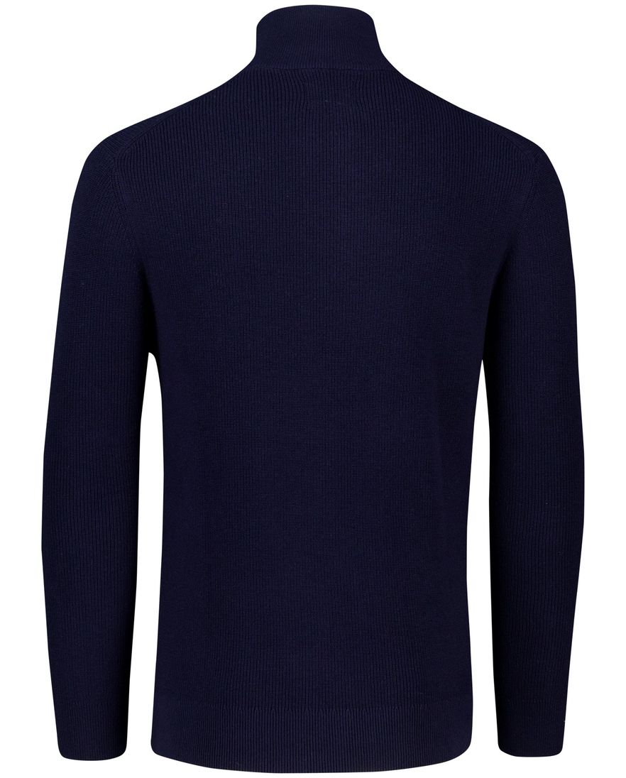 Gant trui donkerblauw effen gebreid normale fit half zip
