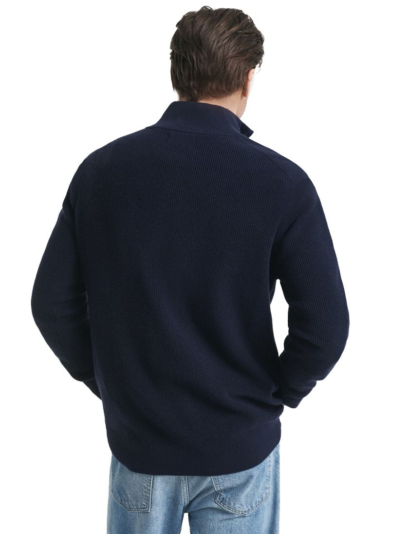 trui half zip Gant donkerblauw effen normale fit