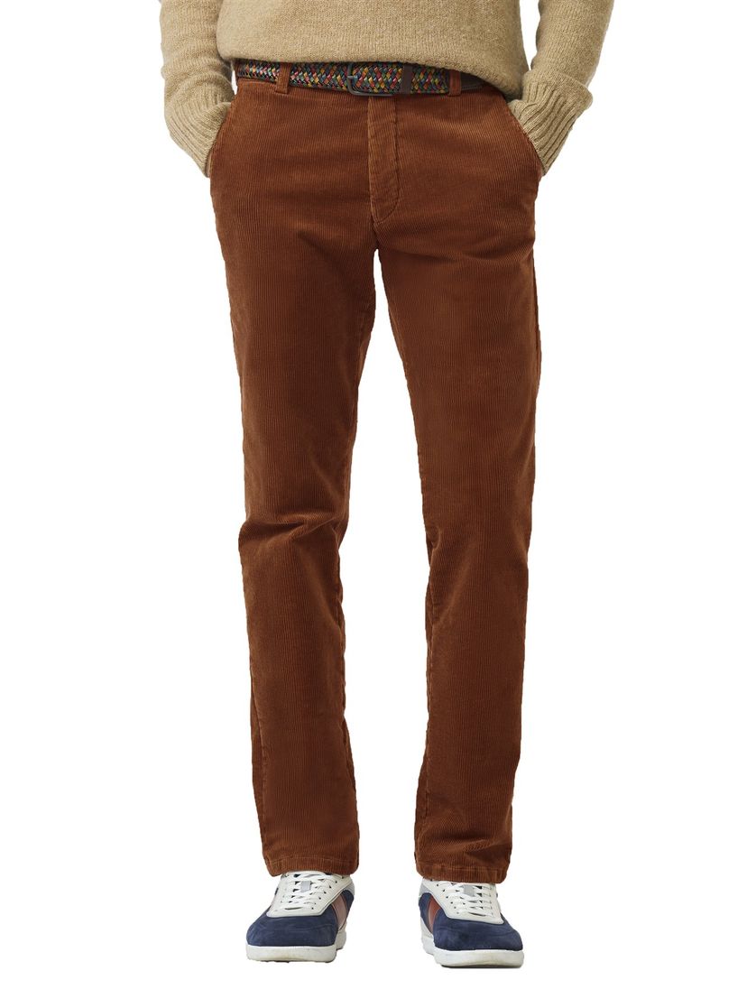 Katoenen flatfront pantalon Meyer Bonn bruin
