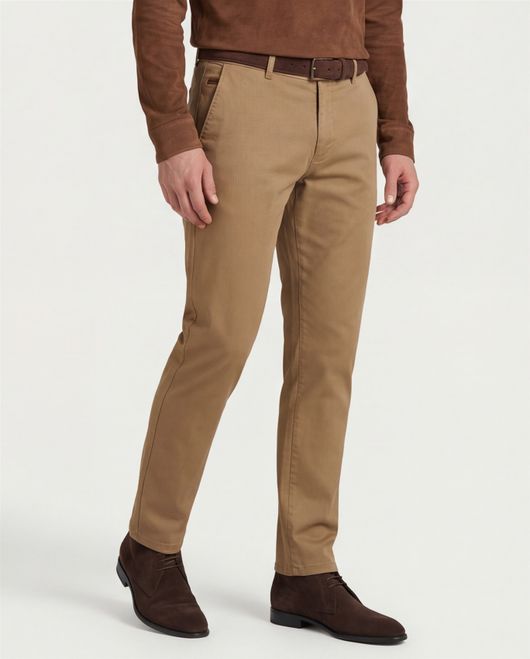 Meyer Bonn katoenen pantalon bruin flatfront