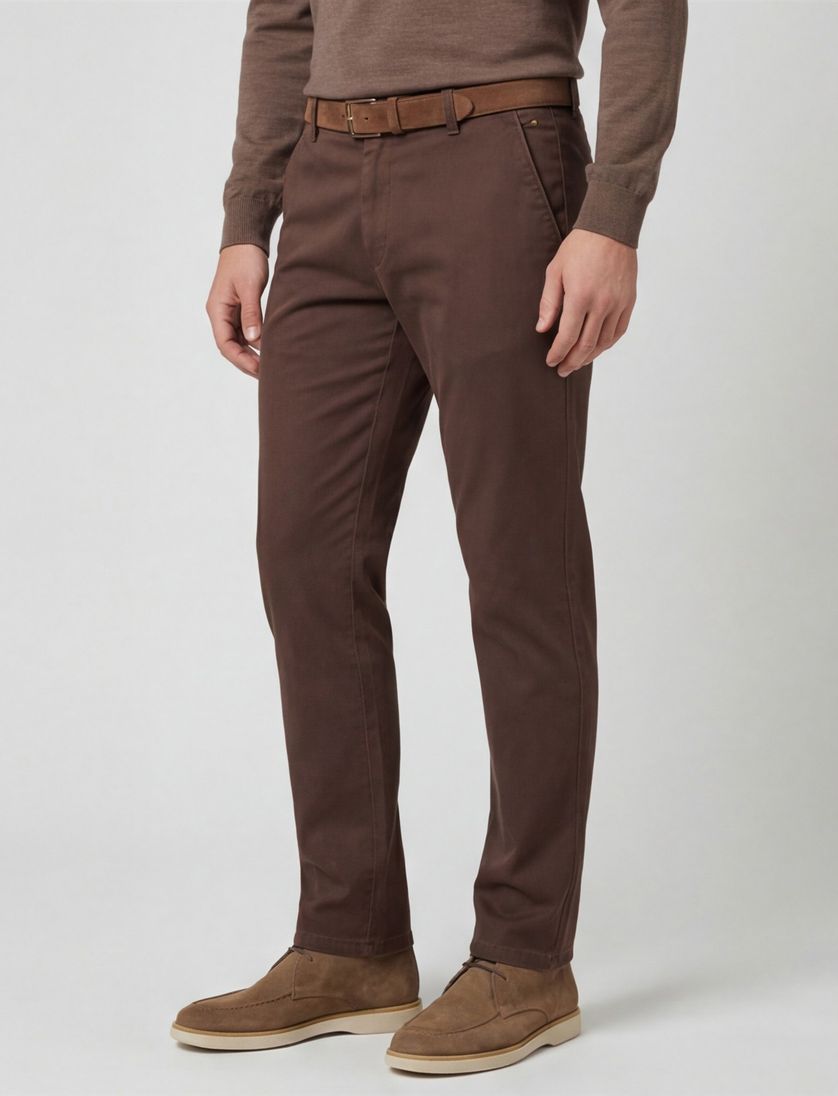 katoenen broek Meyer New York bruin effen