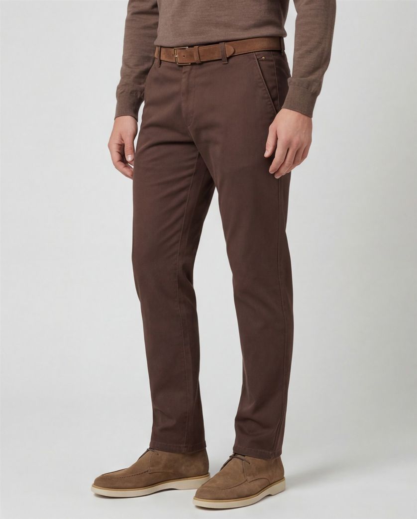 katoenen broek Meyer New York bruin effen