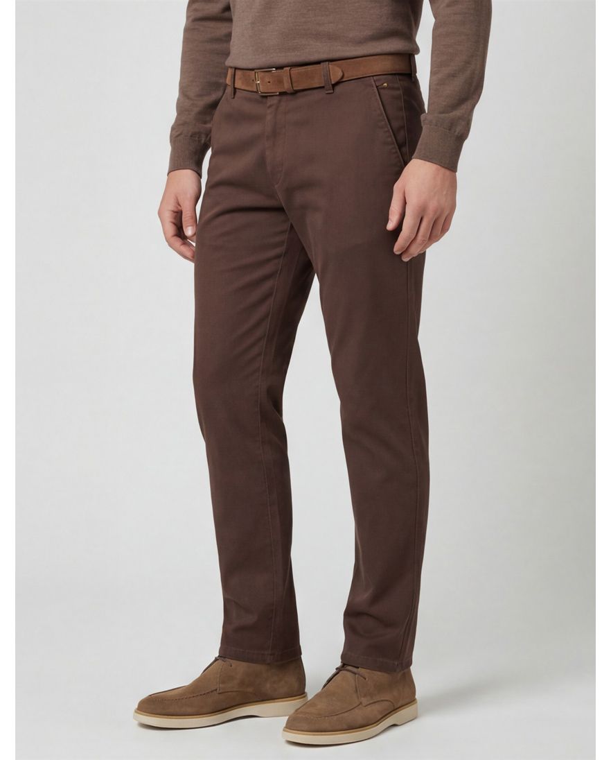 Meyer New York katoenen broek bruin flatfront