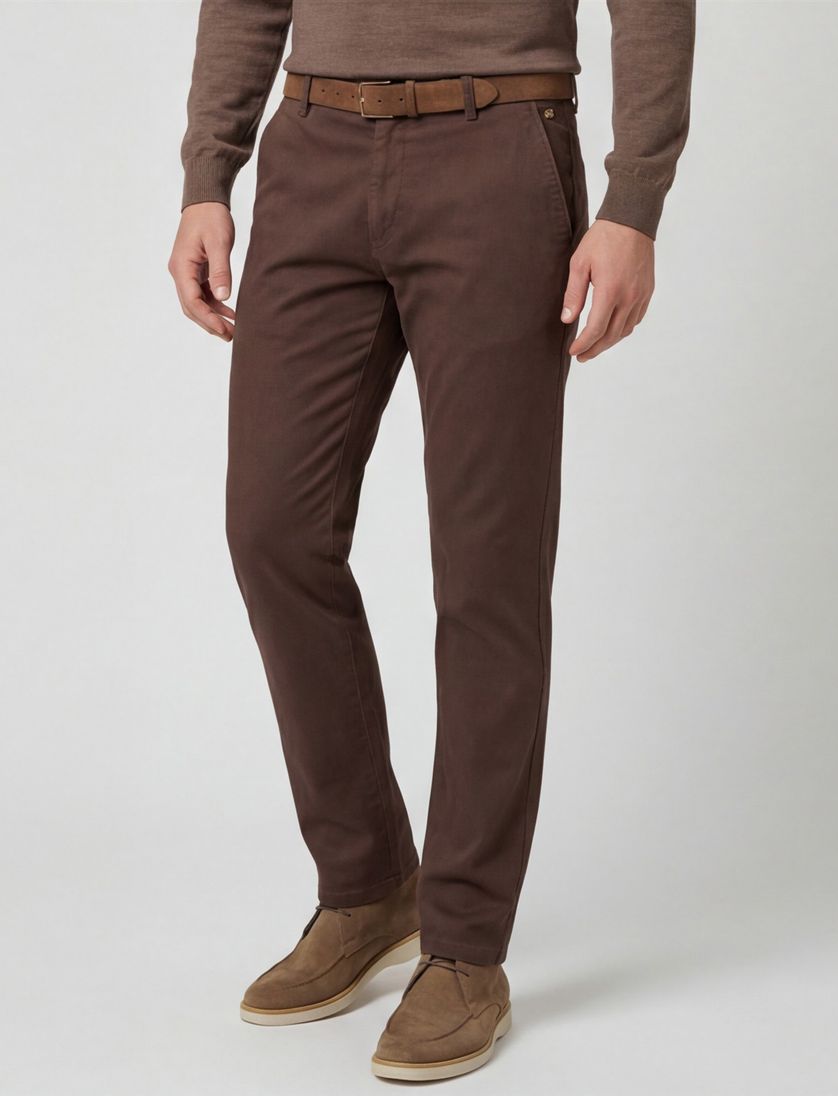 katoenen broek Meyer New York bruin effen