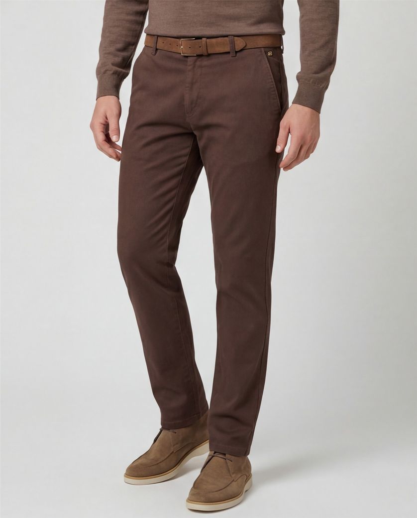 katoenen broek Meyer New York bruin effen