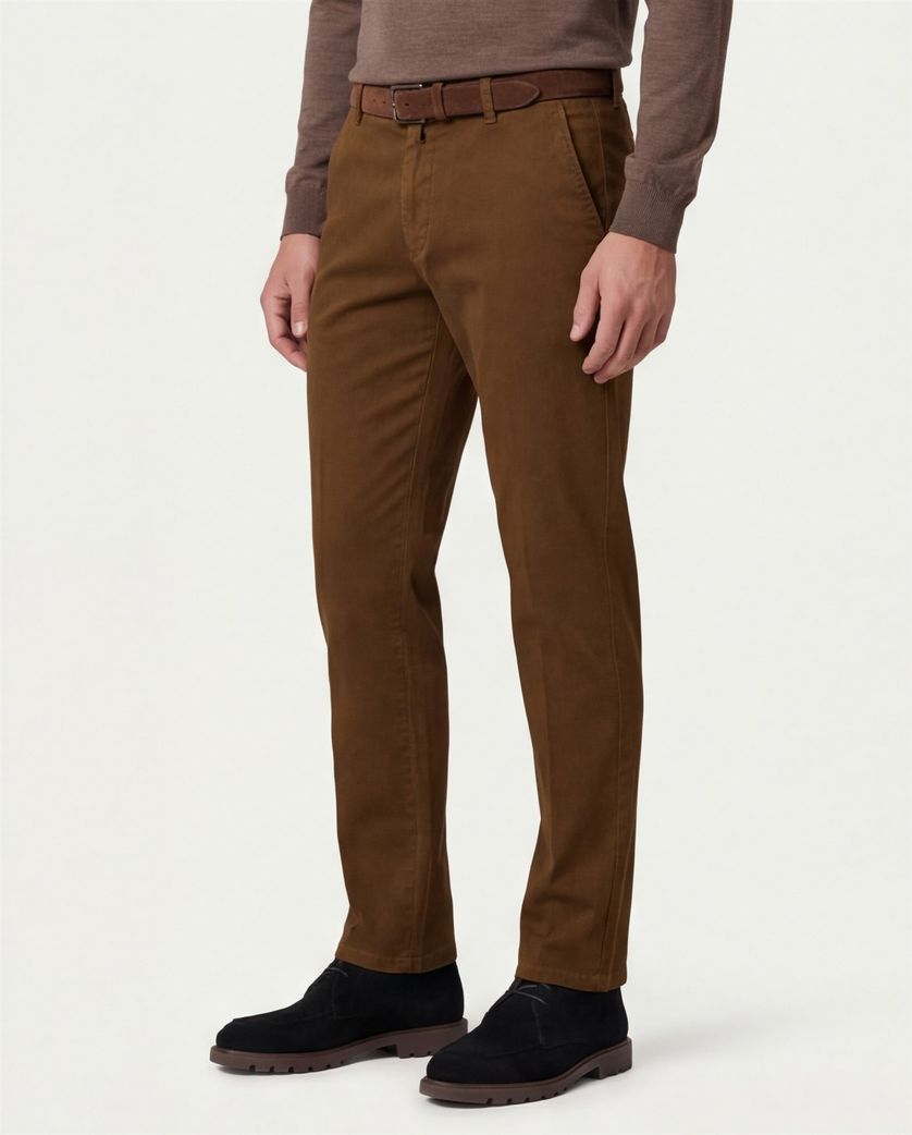 Meyer Bonn pantalon bruin effen normale fit