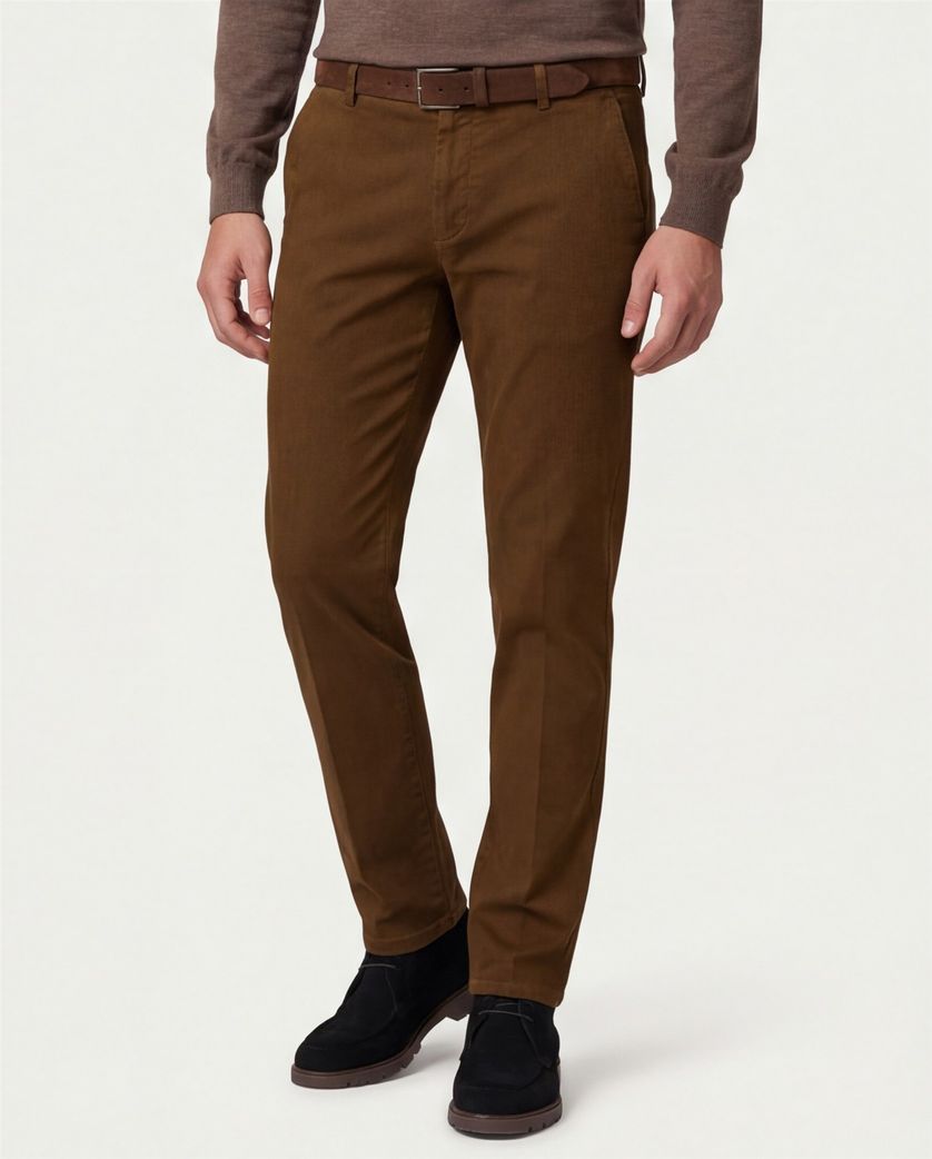 Meyer Bonn pantalon bruin effen normale fit