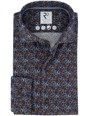 R2 R2 Amsterdam Overhemd donkerblauw geprint knitted katoen