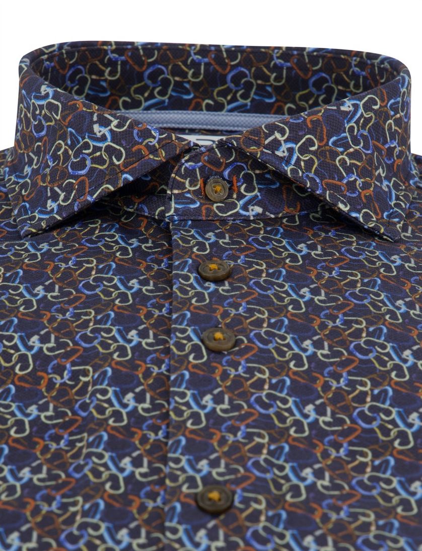 Overhemd R2 Amsterdam Blauw geprint katoen knitted